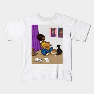 Digital art illustration of black woman studying Kids T-Shirt
